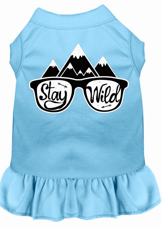 Stay Wild Screen Print Dog Dress Baby Blue XS